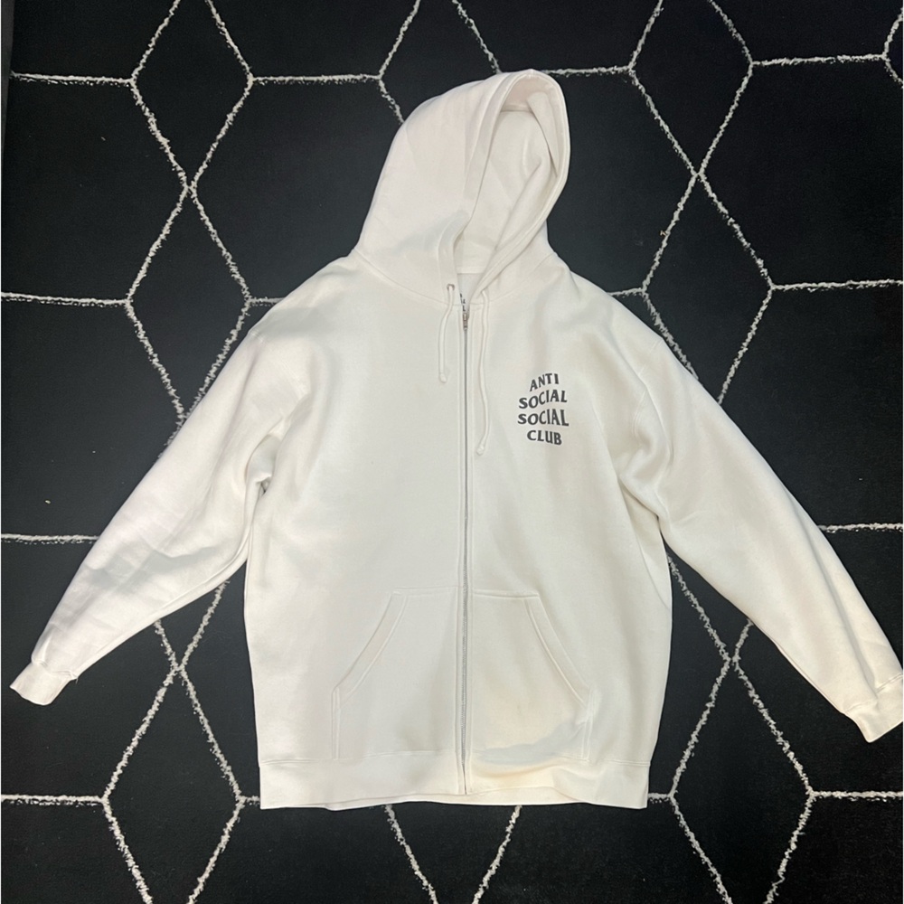 White zip up anti social social club hoodie